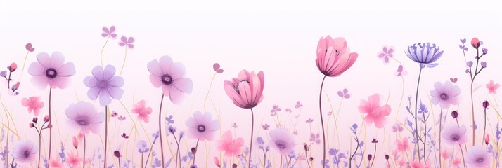 cute cartoon flower border on a light orchid background, vector, clean