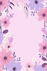 cute cartoon flower border on a light orchid background, vector, clean