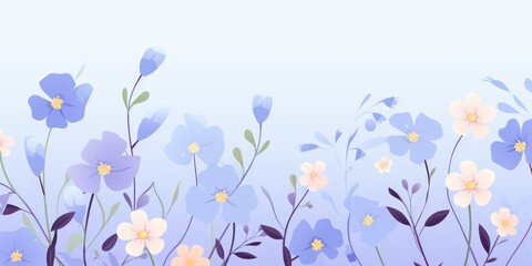 Fototapeta na wymiar cute cartoon flower border on a light periwinkle background, vector, clean