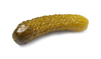 One tasty pickled cucumber isolated on white