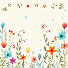 cute cartoon flower border on a light platinum background, vector, clean