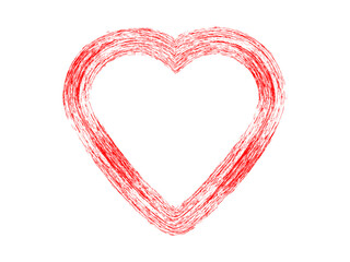 Grunge heart made with art brush using red paint.
