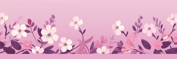 cute cartoon flower border on a light plum background, vector, clean 