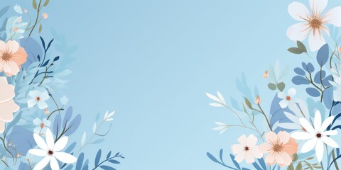 Obraz na płótnie Canvas cute cartoon flower border on a light sapphire background, vector, clean