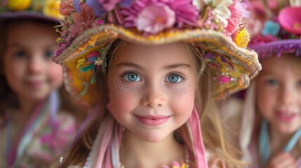 Fototapeta premium Group of Young Girls Wearing Colorful Hats