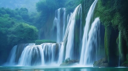 Fototapeta premium The view of the waterfall is very beautiful