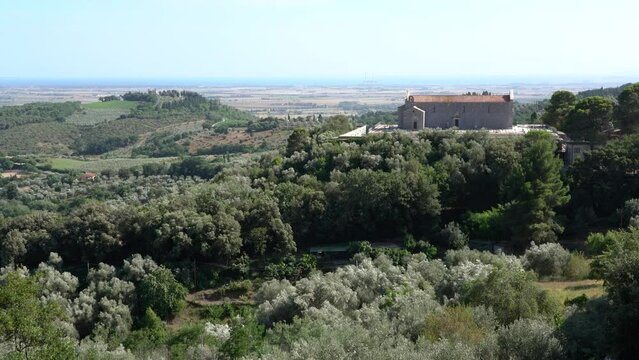Scenic sight in the village of Campiglia Marittima, on a sunny summer afternoon. In the Province of Livorno, in the Tuscany region of Italy.
