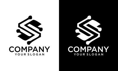 SS monogram logo. Vector icon containing letter s. Uppercase serif lettering in black and white color.