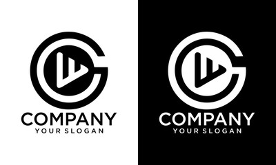 Elegant Letter C W circle shape monogram logo