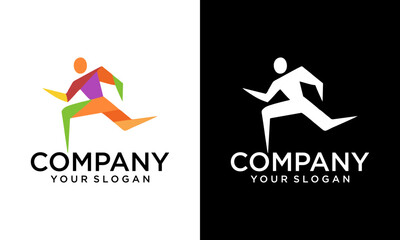 Running Man abstract Delivery Sport Fitness Logo design vector template ribbon geometric style.