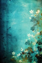 Fototapeta na wymiar cyan abstract floral background with natural grunge textures