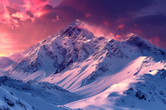 Beautiful snow scenery of mountain's peak.
