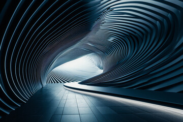 Abstract background, a futuristic building with lighting and lines.