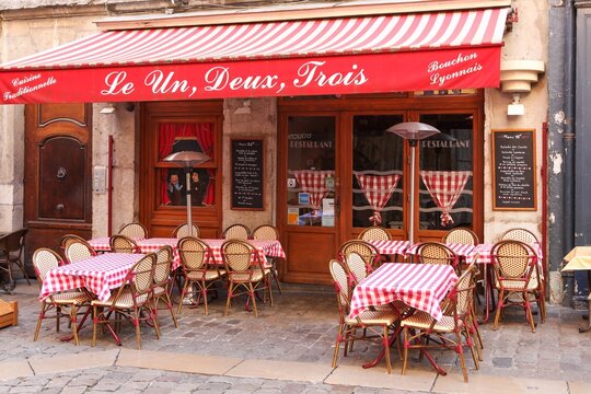 Lyon, France - September 20, 2017:  Typical bouchon Lyonnais restaurant in the old Lyon