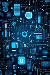 Electric blue abstract technology background using tech devices and icons