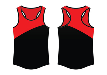 Running Tank Top With Red-Black on White Background. Front and Back View, Vector File
