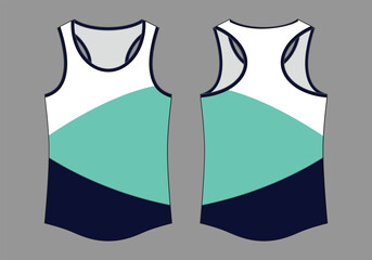 Running Tank Top With White-Blue-Navy On Gray Background.Front and Back View, Vector File