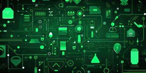 Emerald abstract technology background using tech devices and icons