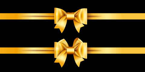 Golden decorative bow with horizontal yellow ribbon on black