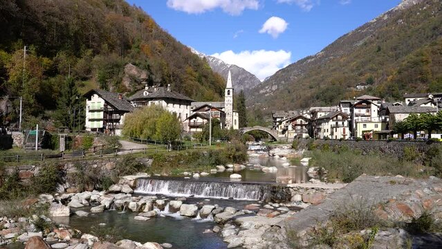 The beautiful village of Fontainemore in the Lys Valley. Aosta Valley, northern Italy.