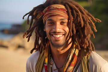 Young African American man with hippie cloths