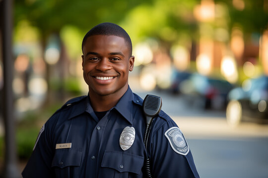 Young African American man with police uniform