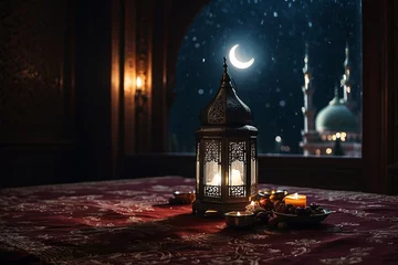 Fotobehang Ramadan kareem and Ramadane mubarak. wishes holy month moubarak and karim for muslim. ramdan karem generative ai © Salma