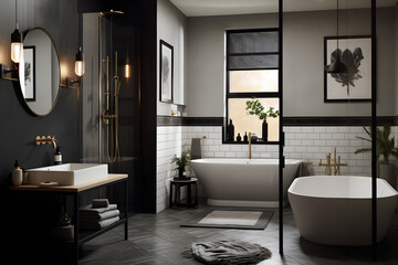 bathroom featuring a mix of black and white