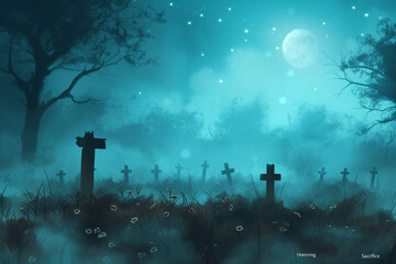 cemetery at night - obrazy, fototapety, plakaty