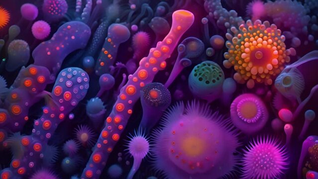 Micro bacterial. Bacteria Colony, Microbiome and Bacteria inside intestines. Microbes inside human gut. Gram positive bacteria, abstract probiotic bacteria such as lactobacillus, 3d animation. moving