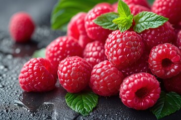 raspberry closeup on black background