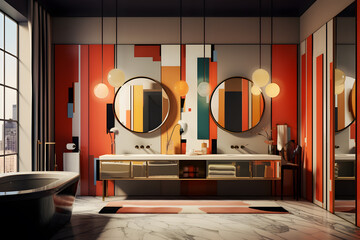 Bathroom featuring a mix of bold graphic tile patterns