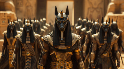 Anubis of Ancient Egypt (God of Death) with his army of warriors.