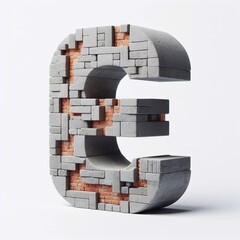 E letter shape created from concrete and briks. AI generated illustration