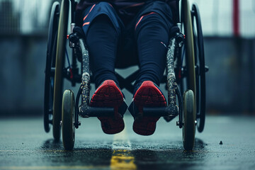 minimalist close-up of a person engaged in a wheelchair workout, showcasing the active and healthy lifestyle of wheelchair users in a minimalistic photo