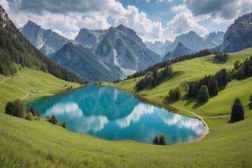 Beautiful view of Seealpsee in mountain landscape, Allgäuer Alpen, Oberstdorf, Bavaria, Germany