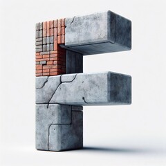 F letter shape created from concrete and briks. AI generated illustration