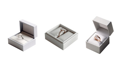 Set of beautiful ring box isolated on transparent background for  wedding luxury style.