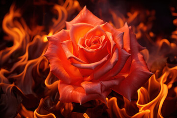 Passion's Inferno: A Fiery Red Rose Burning with Emotion on a Dark Anniversary.
