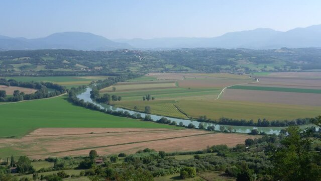 Scenic sight over the Tiber valley from the beautiful village of Ponzano Romano Province of Rome, Lazio, Italy.