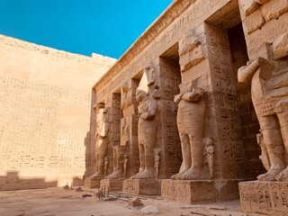 Faraonic statues in the Royal Pavilion, Thebes.The Temple of Khonsu situated within the great enclosure of Amun-ra at Karnak.