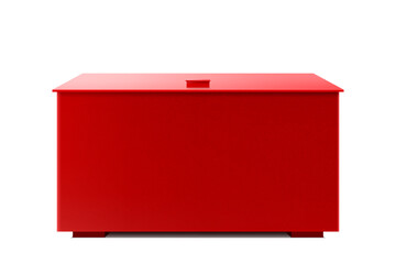 Fire sand box. Fire fighting equipment isolated on white background. The red metal box for fire prevention tools and sand. Realistic 3d Vector illustration.