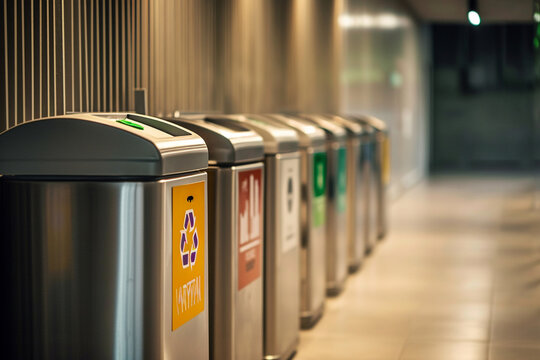 garbage chute with clear signage for different types of waste, promoting proper sorting and disposal practices in a minimalistic photo