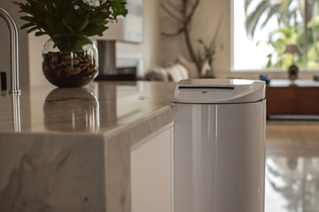 elegant photo featuring a residential garbage chute with a sensor-activated lid, combining functionality and modern design for a sophisticated waste management solution in a minima