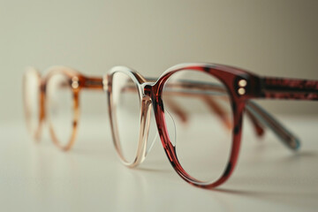 elegance of eyeglass frames displayed against a neutral background, conveying the intersection of fashion and vision in a minimalistic photo