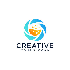 laboratory logo design with leaf and technology