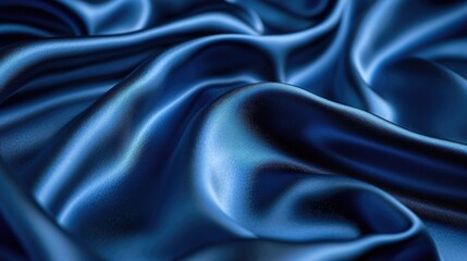Obraz premium A detailed view of a Blue color satin fabric, capturing its shiny, smooth surface and deep blue color, filling the entire screen with its elegant, flowing texture