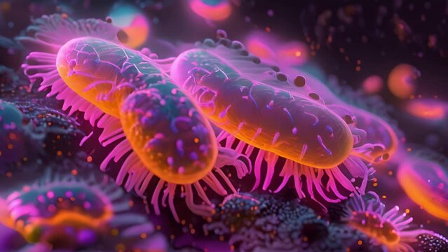Micro bacterial. Bacteria Colony, Microbiome and Bacteria inside intestines. Microbes inside human gut. Gram positive bacteria, abstract probiotic bacteria such as lactobacillus, 3d animation. moving