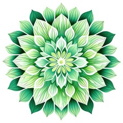 Green several pattern flower, sketch, illust, abstract watercolor, flat design, white background