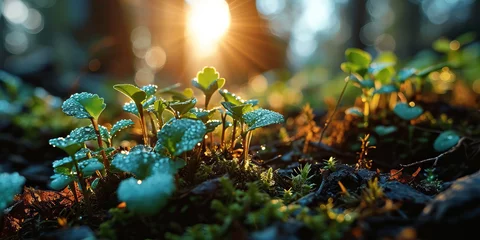 Fotobehang Dawn Light on Young Seedlings © smth.design
